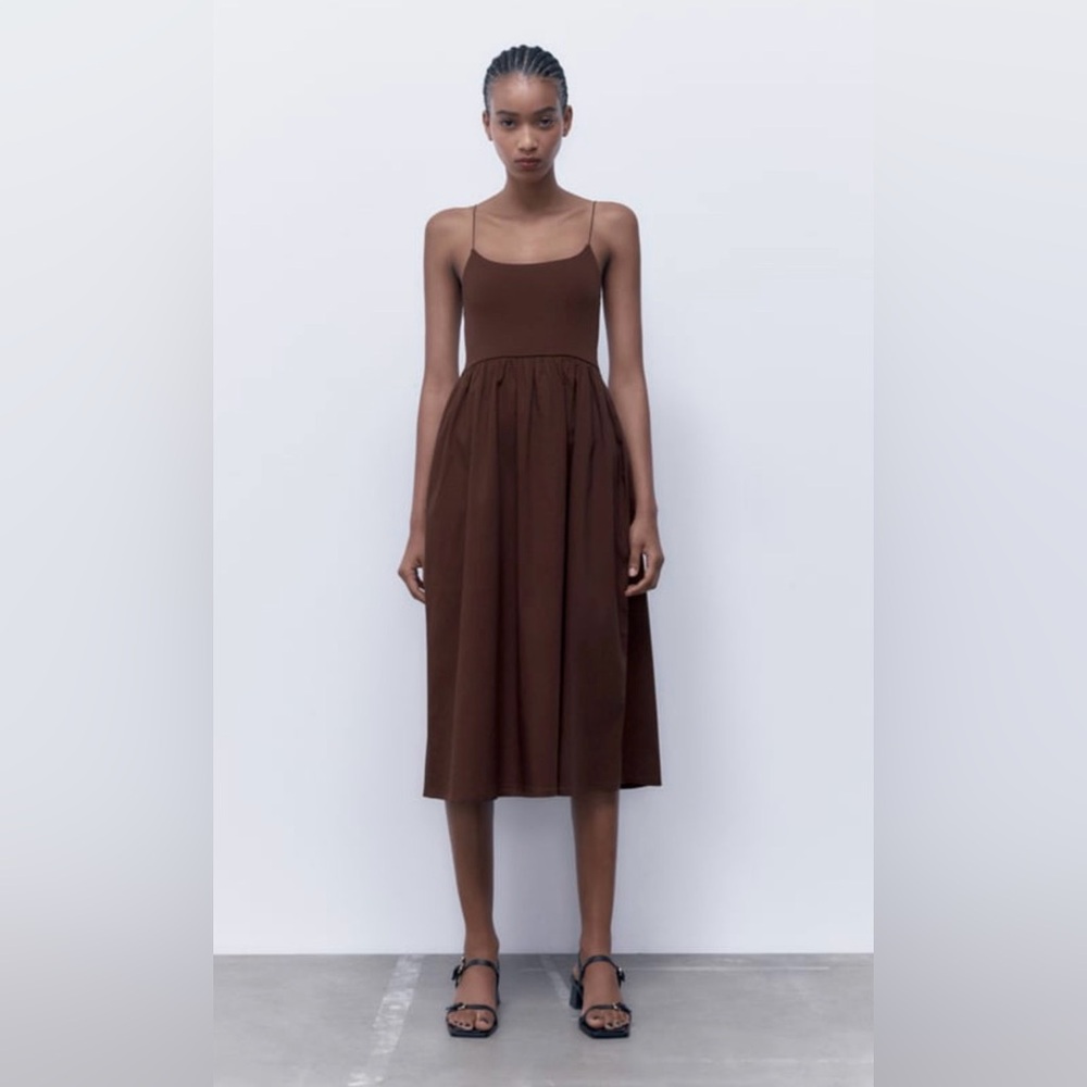 Zara Chocolate Brown Midi Dress NWT S